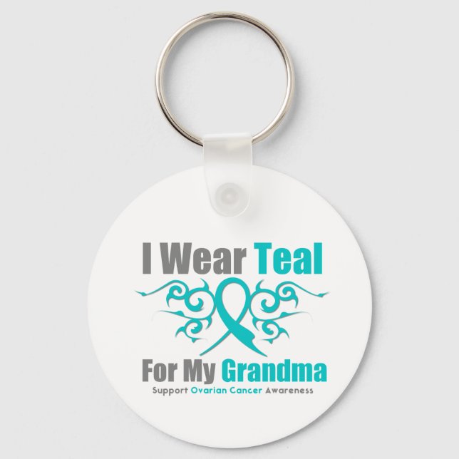 Ovarian Cancer Teal Tribal Ribbon Grandma Nyckelring (Framsida)