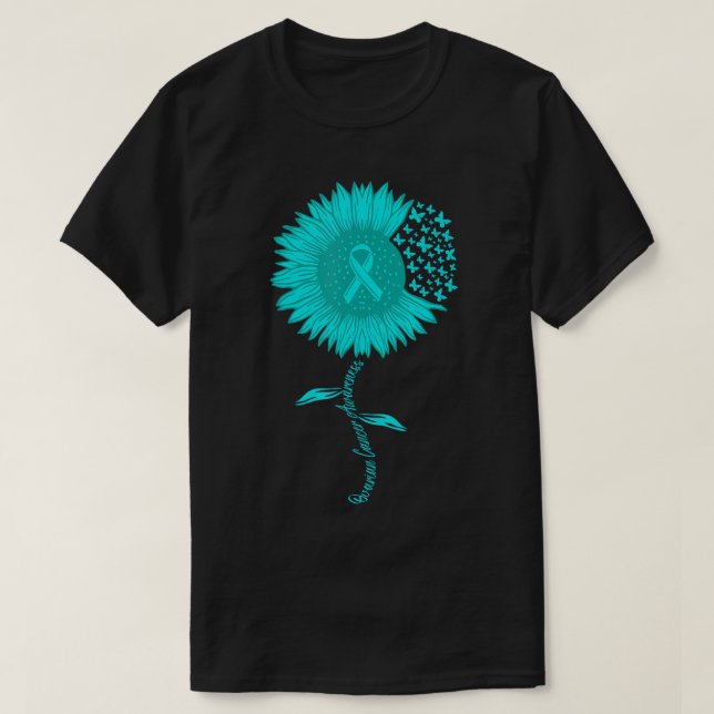 Ovarian Cancer Warrior Awareness Solros Teal ri T Shirt (Design framsida)