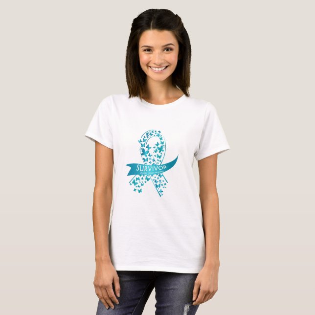 Ovarian cancermedvetenhet för överlevande t shirt (Hel framsida)