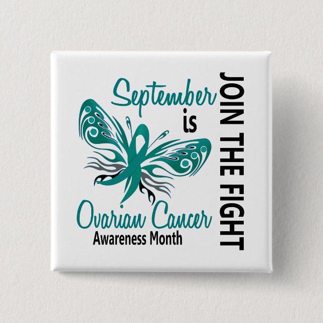 Ovarian fjäril 3,1 för cancermedvetenhetmånad knapp (Framsida)