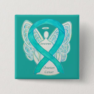 Ovariellt cancerplåster Teal Awareness Ribbon Ang Knapp