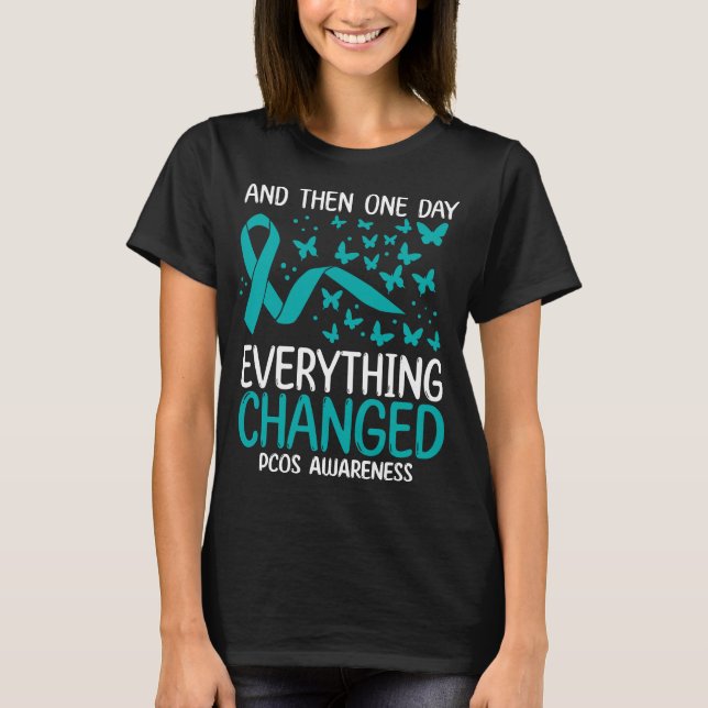 Ovary Warrior Ribbon Fighter PCOS Awareness T Shirt (Framsida)