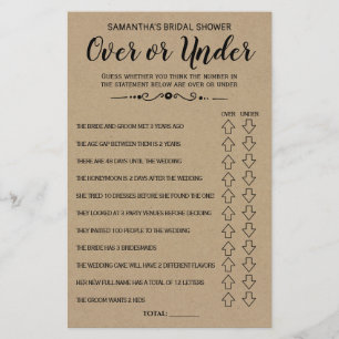 Ove- eller under Rustic Möhippa-spelkort Flygblad