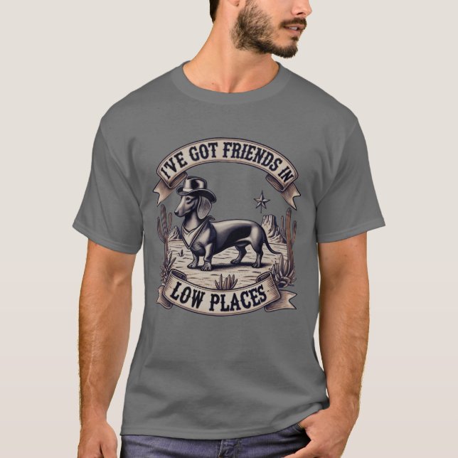 Ove Har Friends in Low Ställe Westernare Dachshund T Shirt (Framsida)