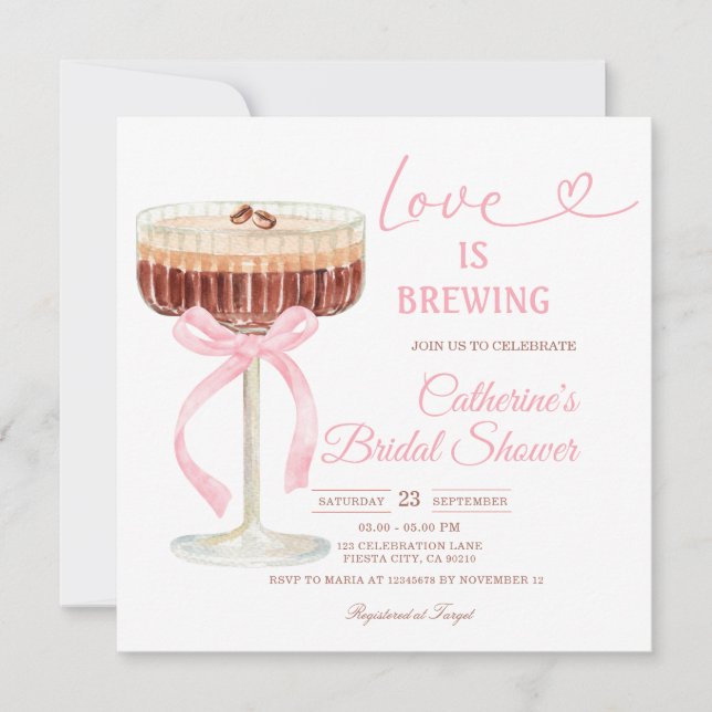 ove Is Brewing Bridal Shower Coffee Martini Theme Inbjudningar (Framsida)