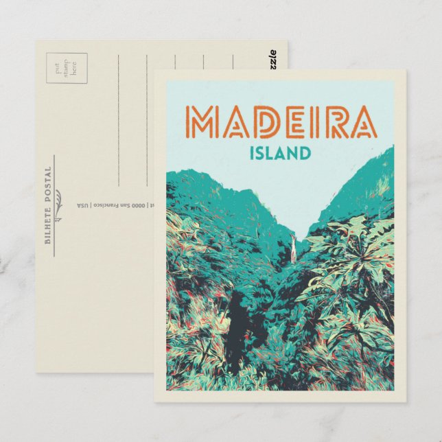 Övegetationsillustration på Madeira Portugal Vykort (Fram/baksida)
