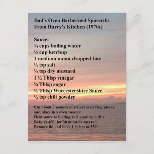 Oven Barbecued Spareribs Recept Card Vykort