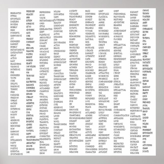 Över 600 positiva Ord Poster (Framsidan)