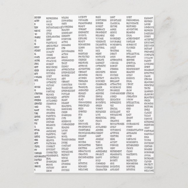 Över 600 positiva Ord! Vykort (Framsida)