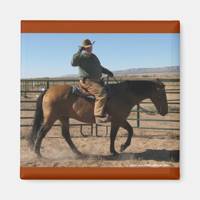 Över Backe Cowboy and Horse - Westerna Humor Magnet (Framsidan)