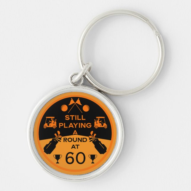 Över Backe födelsedag Golfer Rund Silverfärgad Nyckelring (Framsidan)