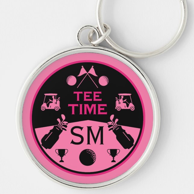 Över Backe födelsedag Golfer Rund Silverfärgad Nyckelring (Framsidan)