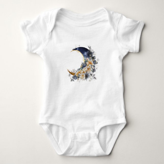 Över barnduschen guld i måne, baby, bodykostym t shirt (Framsida)