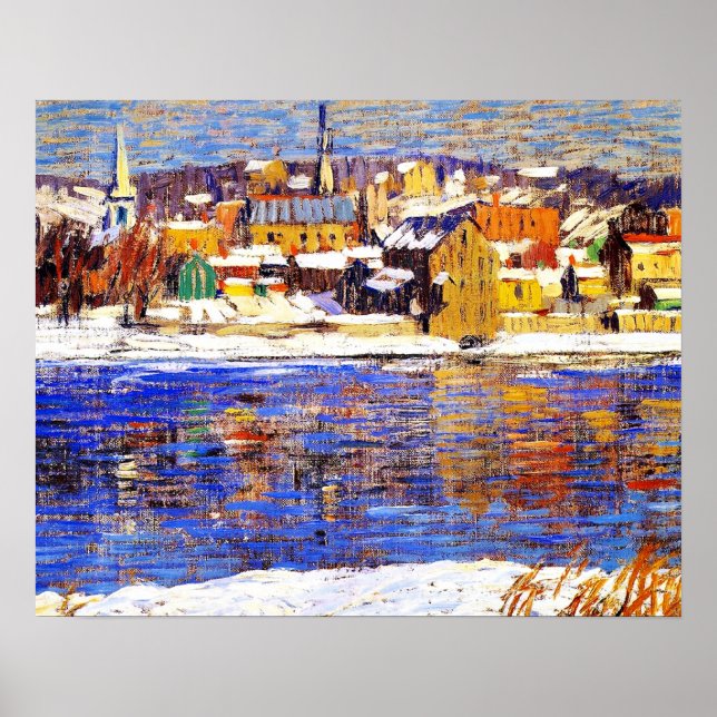 Över Delaware, målning av Robert Spencer Poster (Framsidan)