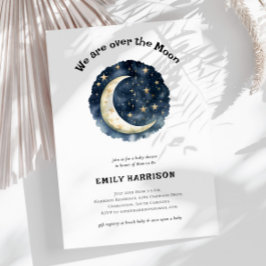 Över den blå babyduschen i Måne Inbjudningar