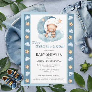 Över den blå vattenfärgsbabysknappen i Måne Inbjudningar