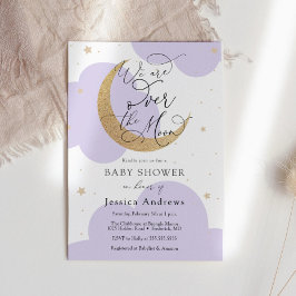 Över den gyllene månen lila baby shower inbjudan