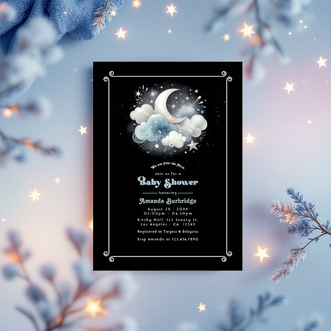 Över den kelestiala babyduschen i Måne Inbjudningar (Over the Moon Celestial Baby Shower Invitation)