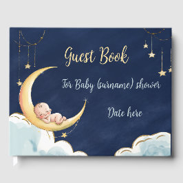 Över den kelestialbehandlade babyduschen måne Baby Gästböcker