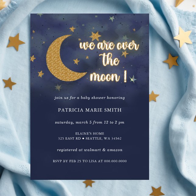 Över den neutrala babyduschen i Måne Inbjudningar (Over the Moon Gender Neutral Baby Shower Invitation)