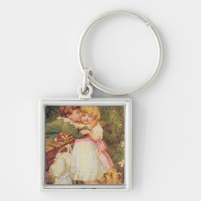 Över den trädgårds- väggen fyrkantig silverfärgad nyckelring (Framsidan)