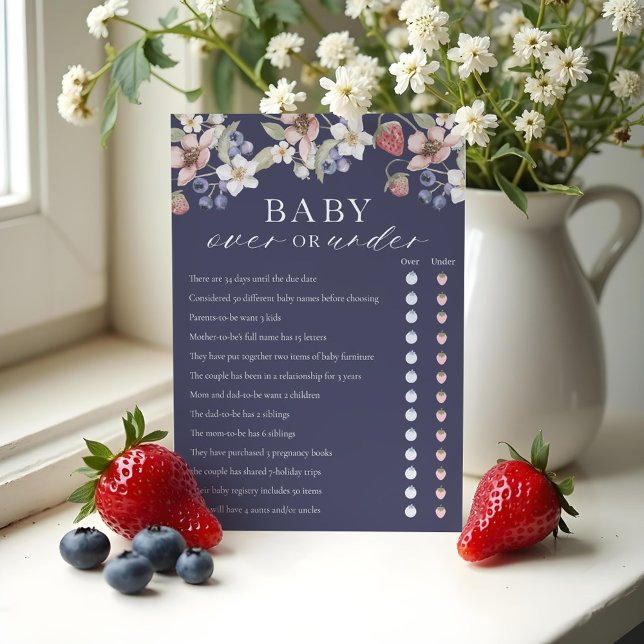 Över- eller under Berry Sweet Baby Shower Game Car Inbjudningar (Over or Under Berry Sweet Baby Shower Game Card)