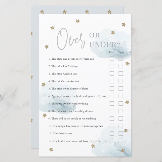 Över- eller under Blue Clouds Möhippa Game (Fram/baksida)