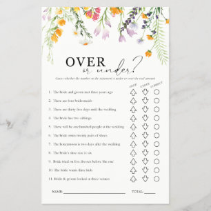 Över eller under Bröllopsduschspel Vilda blommor Flygblad