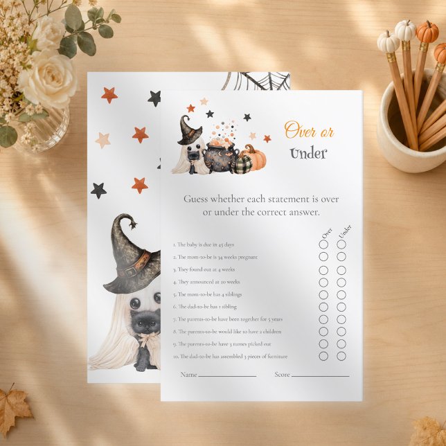 Över eller under Halloween-könsbestämningsspel (Over or Under Halloween Gender Reveal Game)