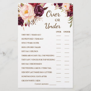 Över- eller under Marsala Par Shower Game Card Flygblad