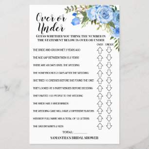Över- eller under Möhippa-Blåa blommor-spelkort Flygblad