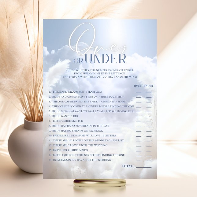 Över eller under moln 9 Möhippa GAME Inbjudningar (OVER or UNDER Bride is on Cloud Nine 9 Bridal Shower GAME Invitation)