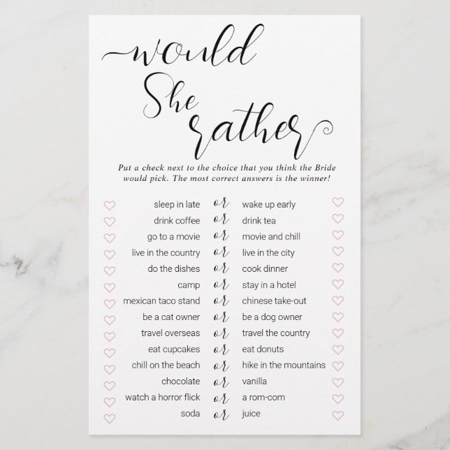 Över eller under och skulle hon hellre visa spel 2 flygblad (Baksidan)