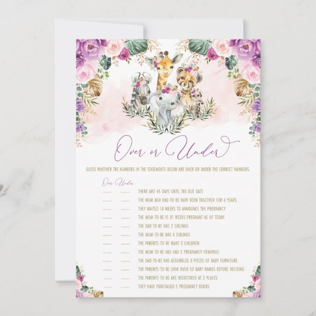 Över- eller under Safari Animals babyvykort Inbjudningar (Framsida)