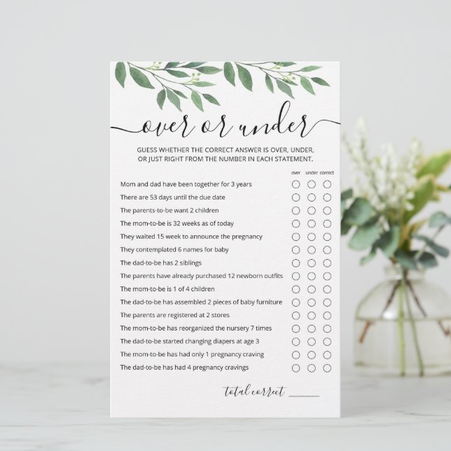 Över eller under spel Baby Shower-festspel (Stående Fram)
