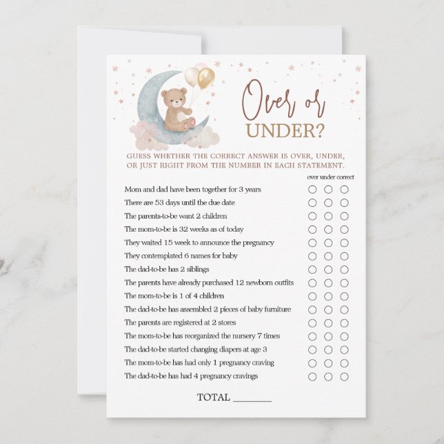 Över- eller under spel över babyvykortet Måne Inbjudningar (Framsida)