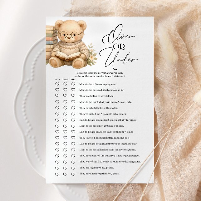 Över eller under Storybook Bear Baby Shower-spel (Skapare uppladdad)