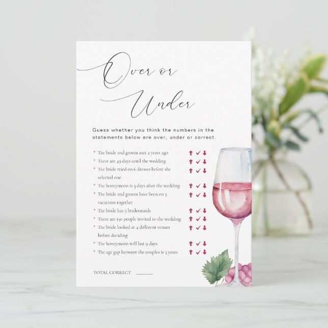Över eller under Vino före bröllopet Bröllopsdusch Inbjudningar (Stående Fram)