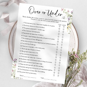 Över eller under Wildflower Bröllopsduschspel Inbjudningar