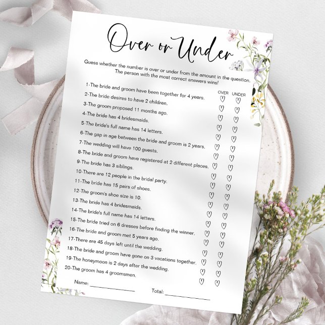Över eller under Wildflower Bröllopsduschspel Inbjudningar (Skapare uppladdad)