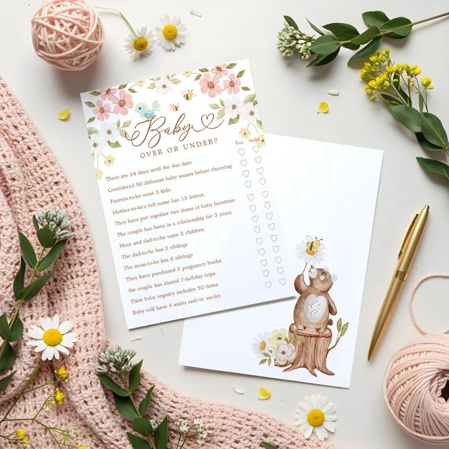 Över- eller under Woodland Bear Baby Shower-spelko Inbjudningar (Over or Under Woodland Bear Baby Shower Game Card)