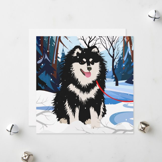 ÖVER FLODEN Finnish Lapphund miniprintkort Julkort (Fram/Back In Situ)