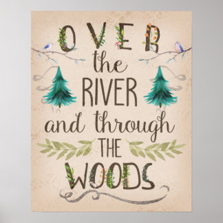 Över floden genom Skogen 16x20 Woodland Skriv ut Poster