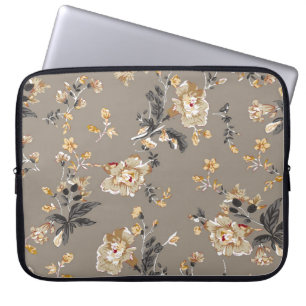 Över hela blommor mönster på bruna bottenblommor laptop fodral
