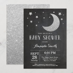 Över inbjudan Silve Glitter över Måne Baby Shower
