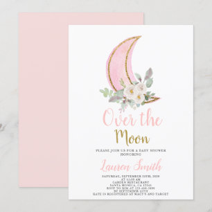 Över inbjudan till Måne Baby Shower Girl