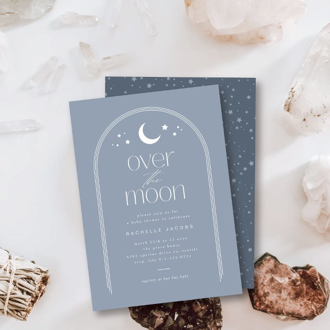 Över inbjudan till Måne Blue Boho Baby Shower (Skapare uppladdad)
