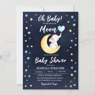 Över inbjudan till Måne Elephant Baby Shower