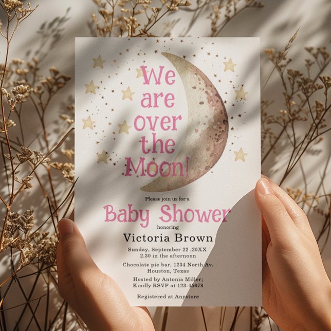 Över inbjudan till Måne Rosa Baby Shower (Skapare uppladdad)