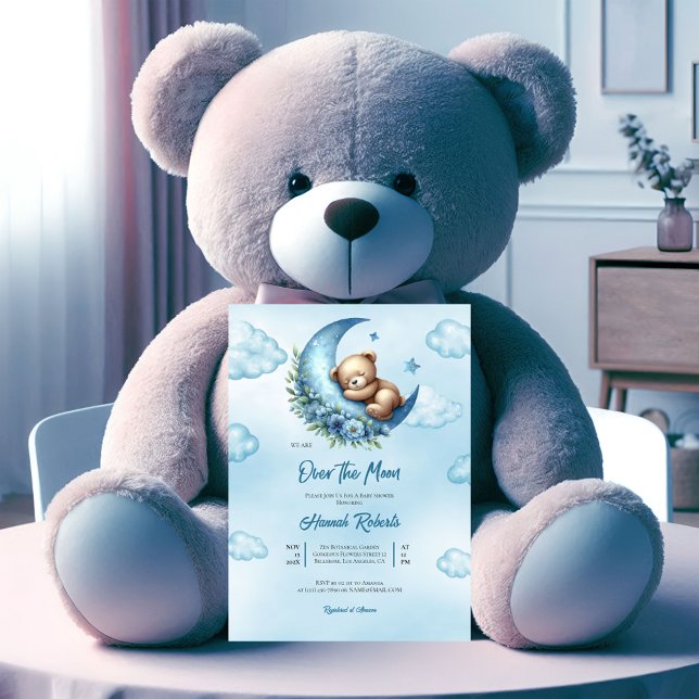 Över inbjudningen till babypartiet i Måne Tack Kort (Skapare uppladdad)